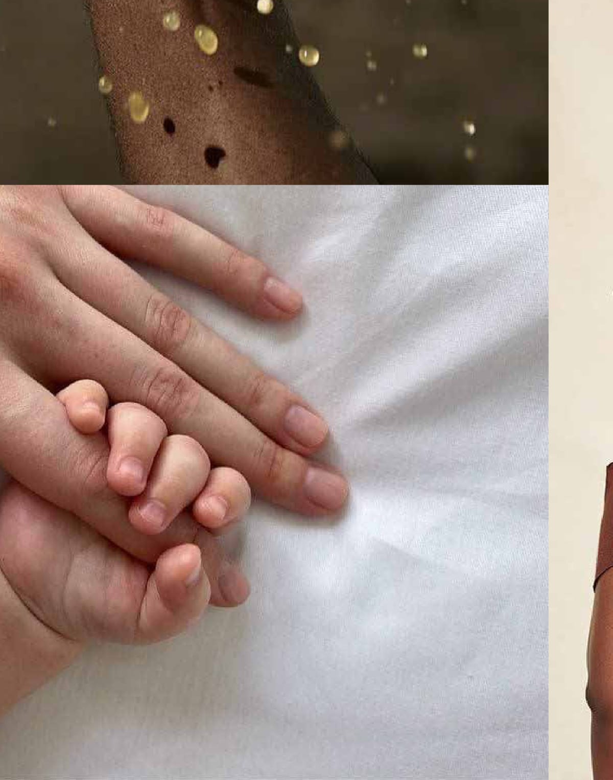 Dos manos entrelazadas con delicadeza sobre una tela clara